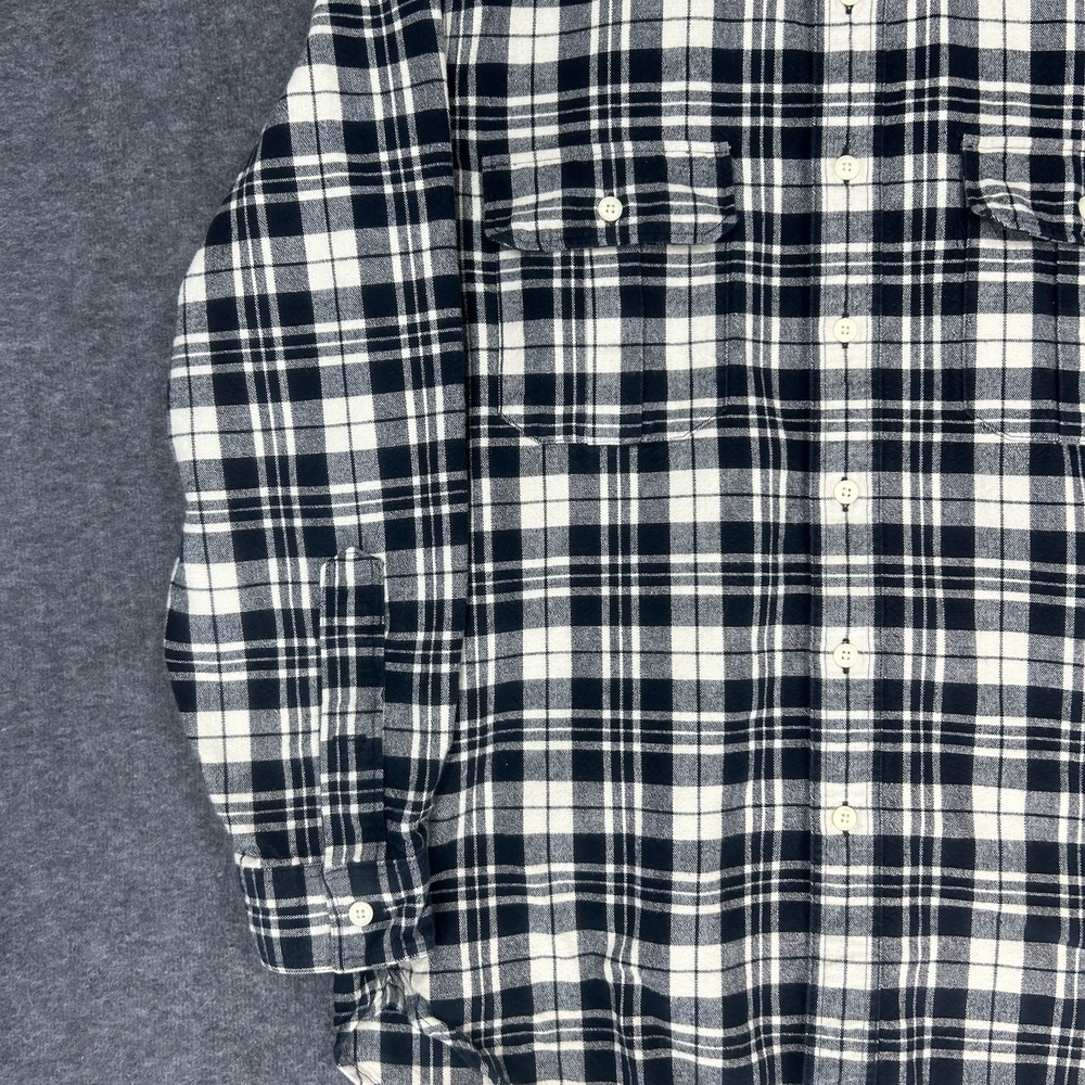 J. Crew Workshirt Mens Large Ivory black plaid Flannel Button Up Long Sleeve - Picture 5 of 12